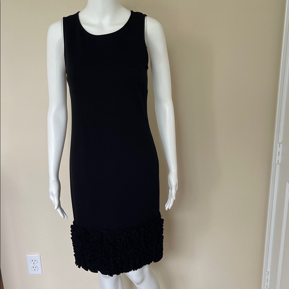 Ann Taylor Black Sleeveless Shift Dress with Ruffle Hem